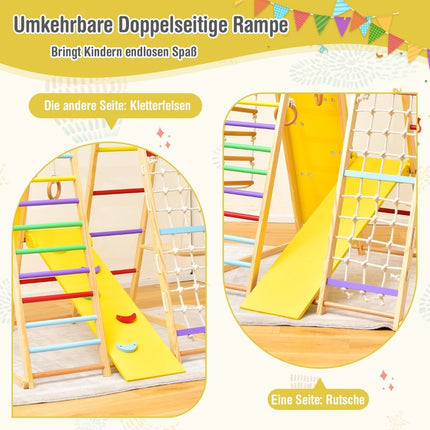 Indoor Playground Set – 8-in-1 Wooden Climbing Gym