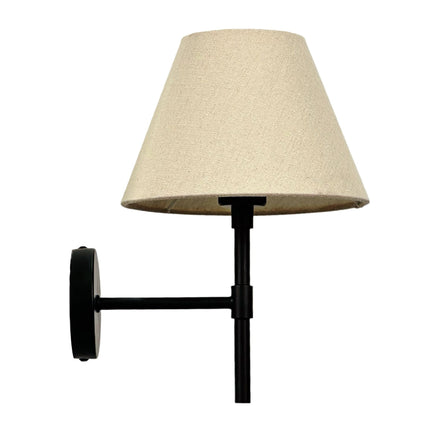 Vnitřní nástěnná lampa s černým držákem a lněným stínidlem