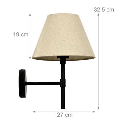 Vnitřní nástěnná lampa s černým držákem a lněným stínidlem