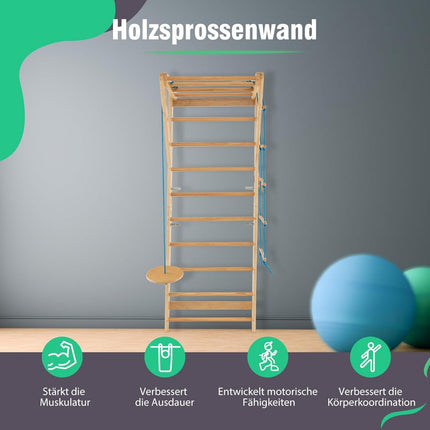 Indoor Wooden Climbing Wall – 4-in-1, 100 kg Capacity