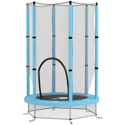 Kindertrampoline Ø140 cm, indoor trampoline met veiligheidsnet randafdekking rubberen touw, kindertrampoline met deur met ritssluiting, inktvispatroon, voor kinderen 3-6 jaar lichtblauw |