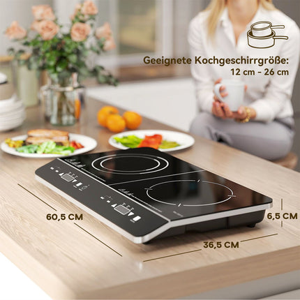 Přenosná dvouplotýnková indukční varná deska, 8 stupňů výkonu, 3500W