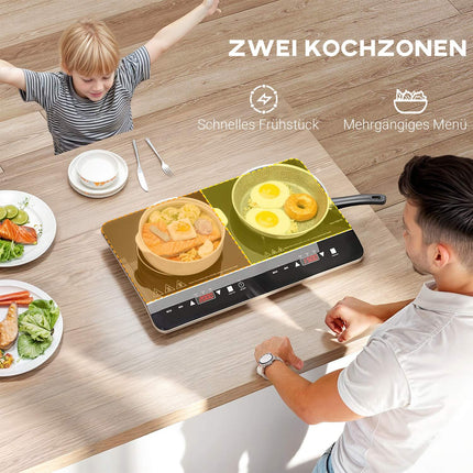 Přenosná dvouplotýnková indukční varná deska, 8 stupňů výkonu, 3500W