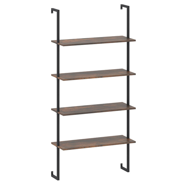 Industriële wandplank met 4 niveaus en metalen frame, bruin