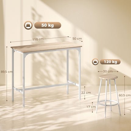 Industrial 5-Piece Bar Table Set with Stools, Oak Finish
