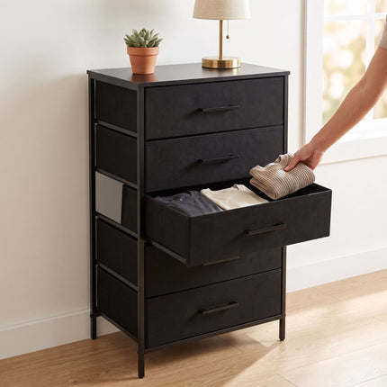 Industrial Black Chest of 5 Fabric Drawers, 94x45x30 cm