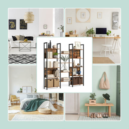 Industrial Bookshelf, 14-Tier Vintage Shelving Unit