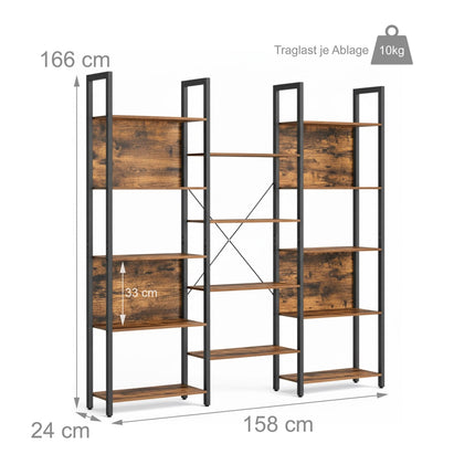 Industrial Bookshelf, 14-Tier Vintage Shelving Unit