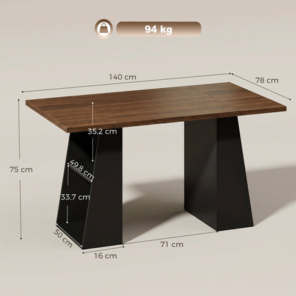 Industriální počítačový stůl 140 cm, 4 otevřené police, hnědo-černá