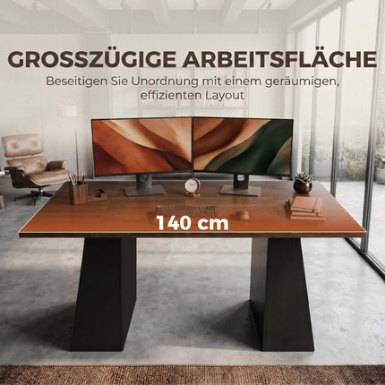Industriální počítačový stůl 140 cm, 4 otevřené police, hnědo-černá