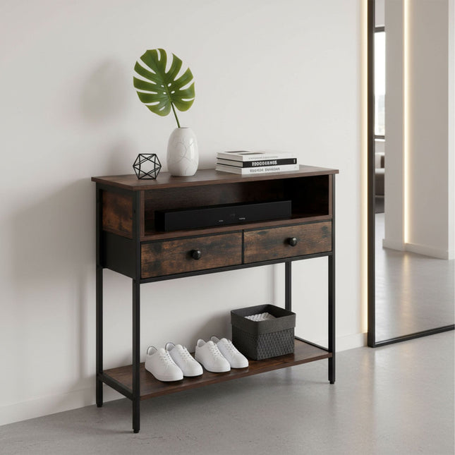 Industriële consoletafel met lades en planken