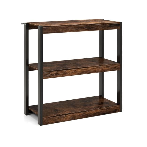 Industriële hoekboekenkast, 3 open planken, metalen frame