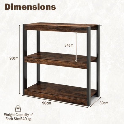 Industrial Corner Bookcase, 3-Tier Open Shelves, Metal Frame