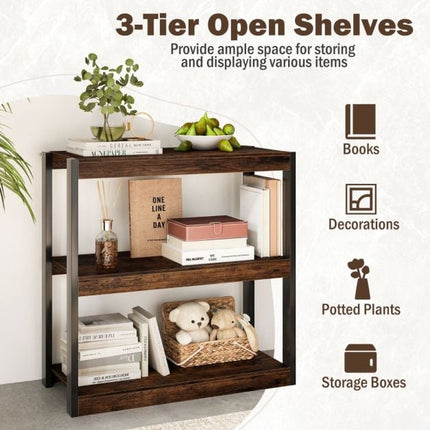 Industrial Corner Bookcase, 3-Tier Open Shelves, Metal Frame