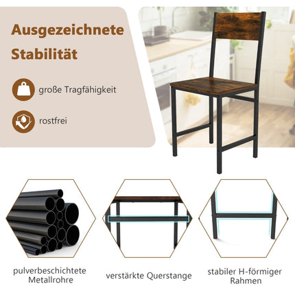 Industriální jídelní židle, sada 2 ks, kovový rám, rustikální hnědá
