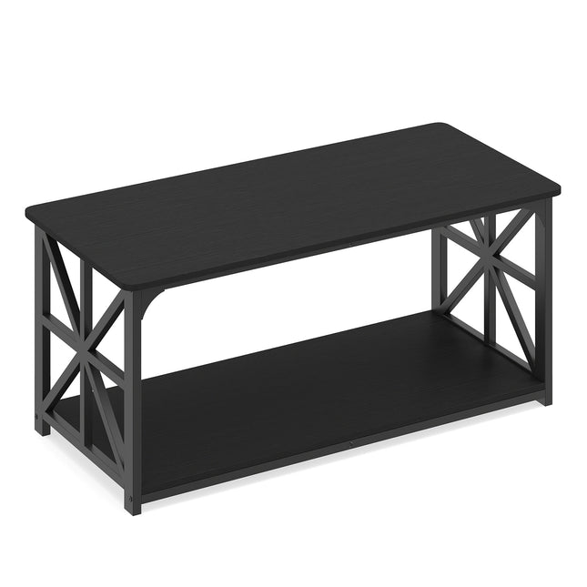 Industriële salontafel in boerderijstijl met open plank, zwart