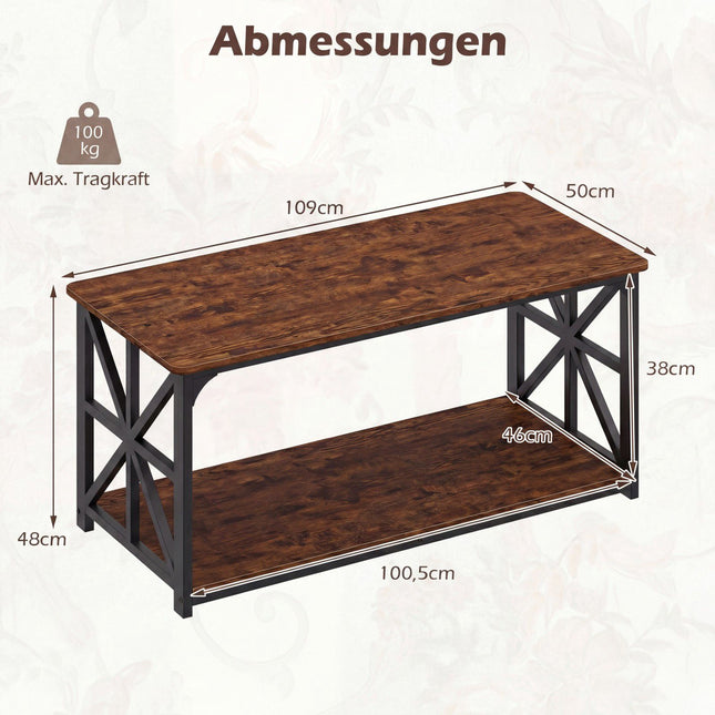 Industriële salontafel in boerderijstijl met open plank, rustiek bruin