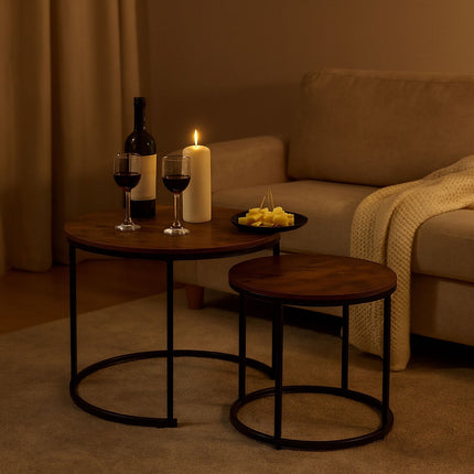 Industrial Nesting Coffee Tables, Set of 2, Wood-Effect