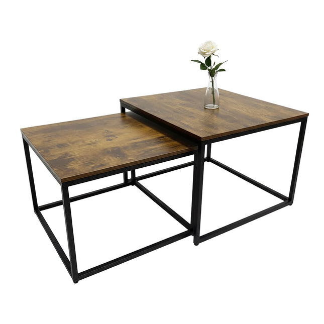 Industrial Nesting Side Tables, 2-Piece Set, Wood-Effect