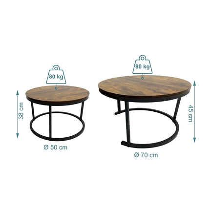 Industrial Nesting Side Tables, Set of 2, Wood-Effect