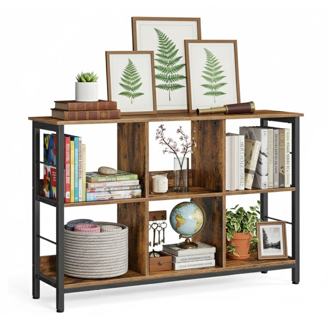 Industriële plank, 6-laags, metalen frame, houten afwerking