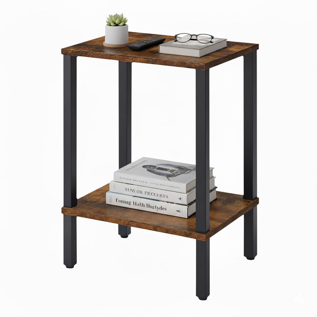 Industriële bijzettafel met 2 planken, houtnerf-look