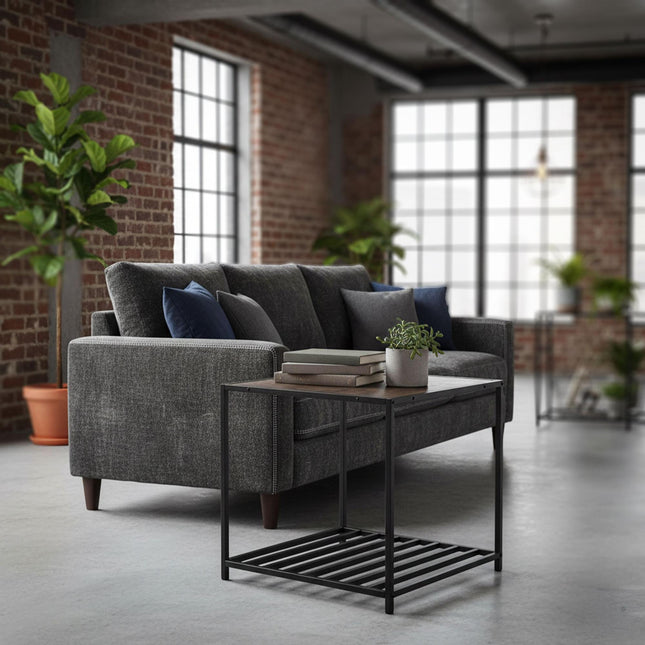 Industriële vierkante bijzettafel met gaasplank
