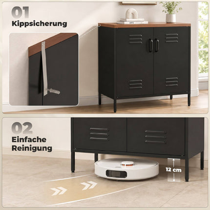 Industrial Steel Sideboard, 80x40x80 cm, Black