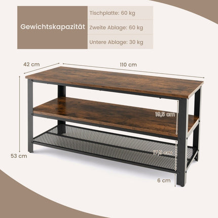 Industrial TV stand with 2-tier open storage shelves & metal frame for TVs up to 50 inches