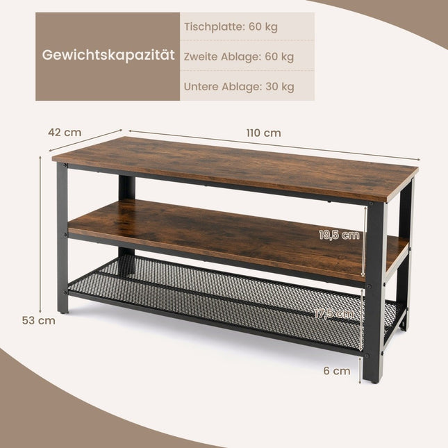 Industriële tv-standaard met 2 open opbergvakken en metalen frame voor tv's tot 50 inch