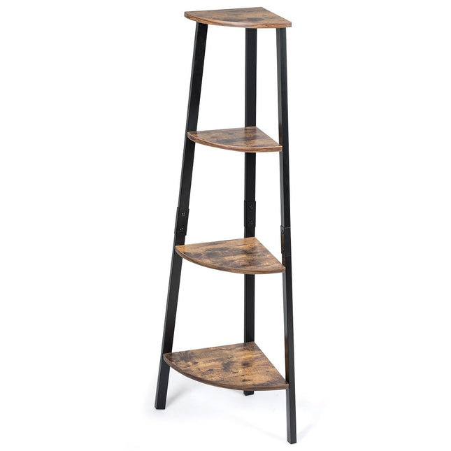 Industriální rohový regál na květiny se 4 patry 34 x 34 x 124.5 cm hnědá + černá