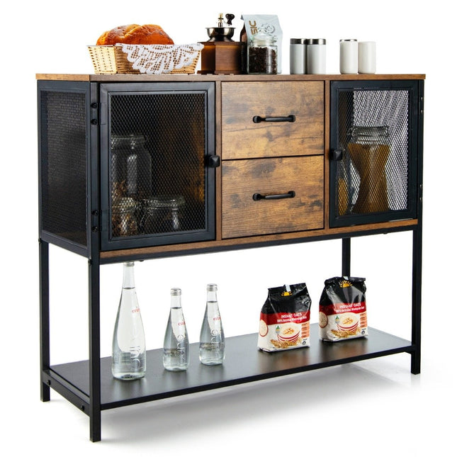 Industriální multifunkční komoda se 2 síťovanými skříňkami a 2 zásuvkami 100 x 35 x 85 cm