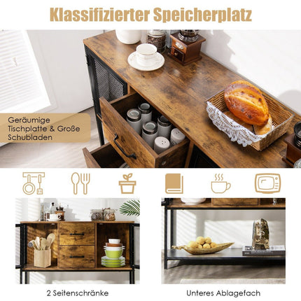 Industrial multifunctional sideboard with 2 mesh cabinets and 2 drawers 100 x 35 x 85 cm