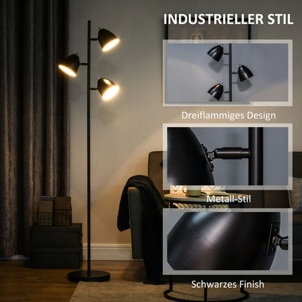 Industriální stojací lampa - nastavitelná ocelová stínidla, černá