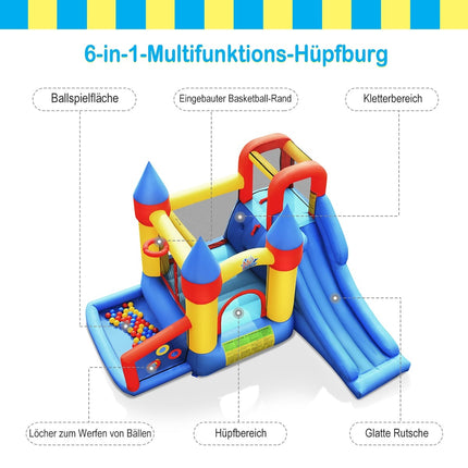 Nafukovací skákací hrad 6 v 1 se skluzavkou a dmychadlem