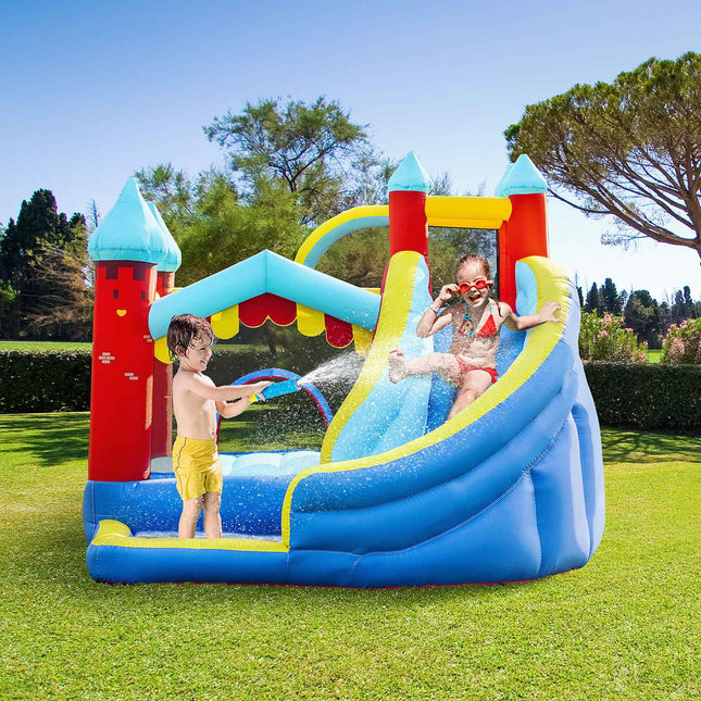 Inflatable bouncy castle with slide and ball pit for children