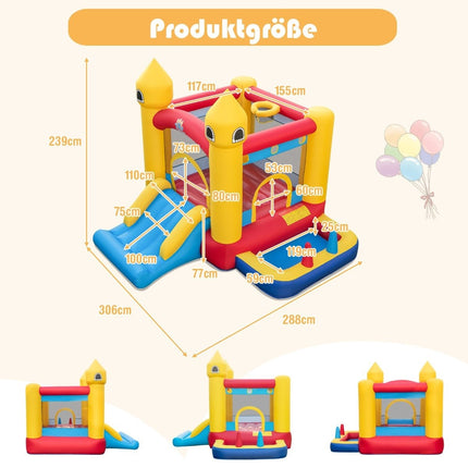 Nafukovací skákací hrad pro děti se skluzavkou, dmychadlem 480W, míčky a házecími kroužky