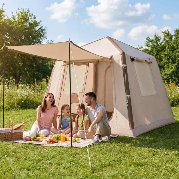 Opblaasbare kampeertent, 2-4 personen, pomp, draagtas
