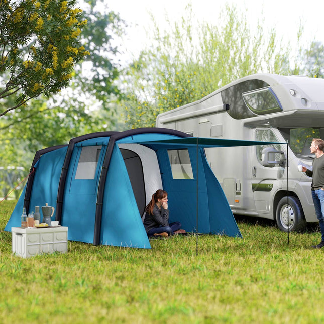 Opblaasbare kampeertent 3-6 personen buitentunneltent met ramendeur Grondzeil opbergtas Luchtvervoerder Familietent UV50+ luchttent voor 3 seizoenen Winddichte glampingtent | Aosoom