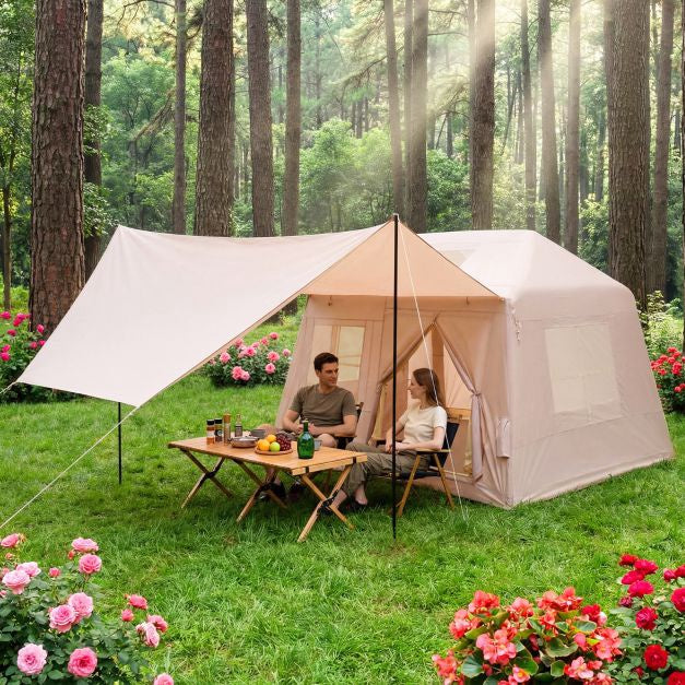 Opblaasbare kampeertent, 4-6 personen, pomp, luifel