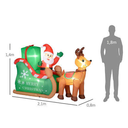 Nafukovací Santa 2.1 m se saněmi a sobem - se svítícími LED