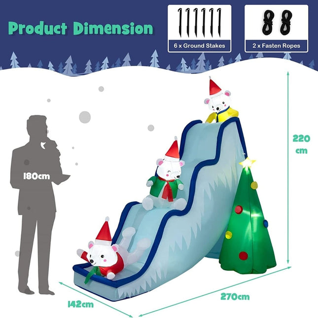 Aufblasbare Weihnachts-Rutsche mit Bären und LED-Lichtern