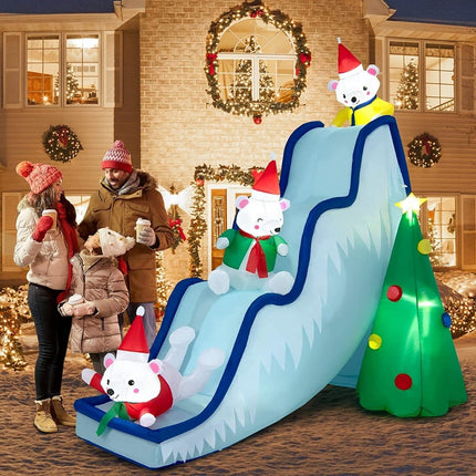 Inflatable Christmas Slide with Bears and LED Lights
