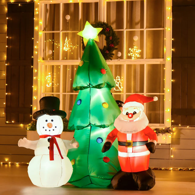 Nafukovací LED vánoční stromek se sněhulákem, 185 cm, polyester