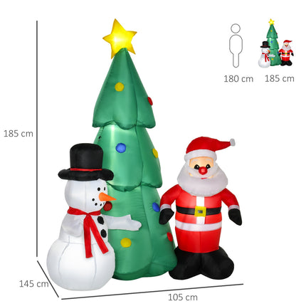 Nafukovací LED vánoční stromek se sněhulákem, 185 cm, polyester