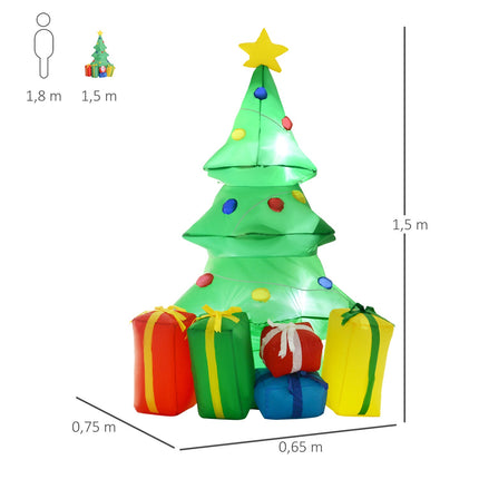 Nafukovací vánoční stromek s dárky, 1.5m, LED osvětlení