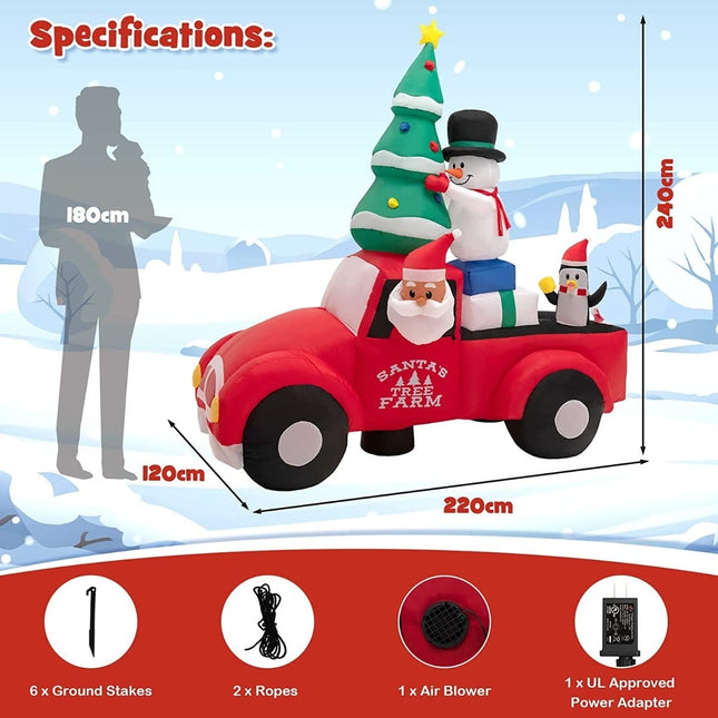 Inflatable Christmas Truck with Santa, 220cm, LED Lights