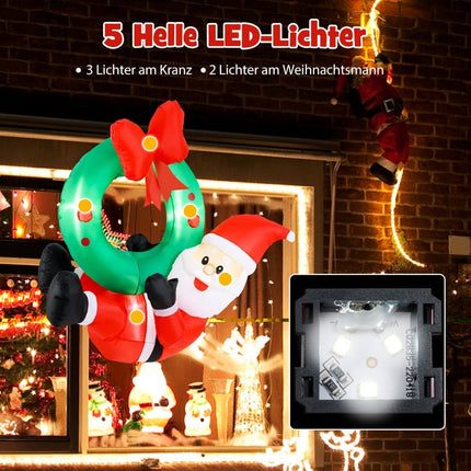 Nafukovací vánoční věnec se Santou, 120cm, LED osvětlení