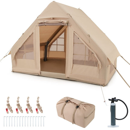 Inflatable Cotton Camping Tent for 4-6 People with Pump & 7 Window Beach Tent