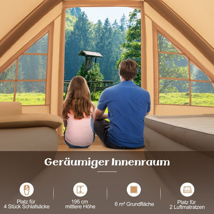 Inflatable Cotton Camping Tent for 4-6 People with Pump & 7 Window Beach Tent